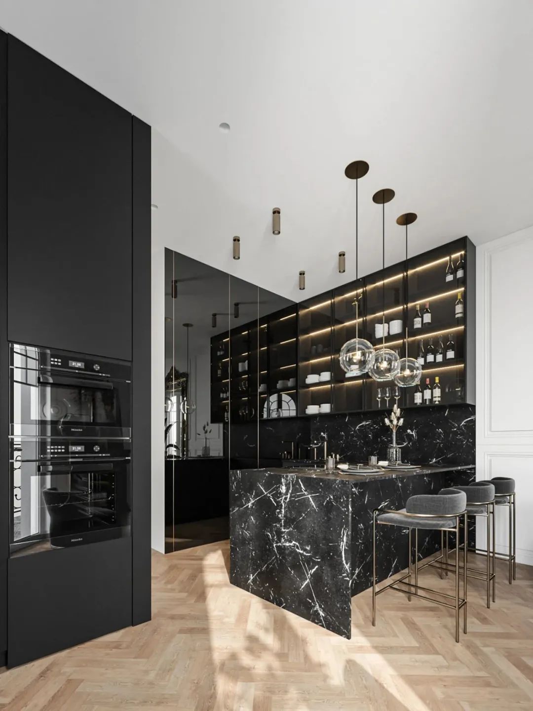 black marble kitchen benchtop