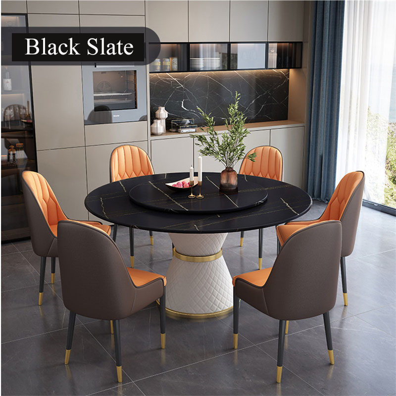 black sintered stone dining room table with 6 seats