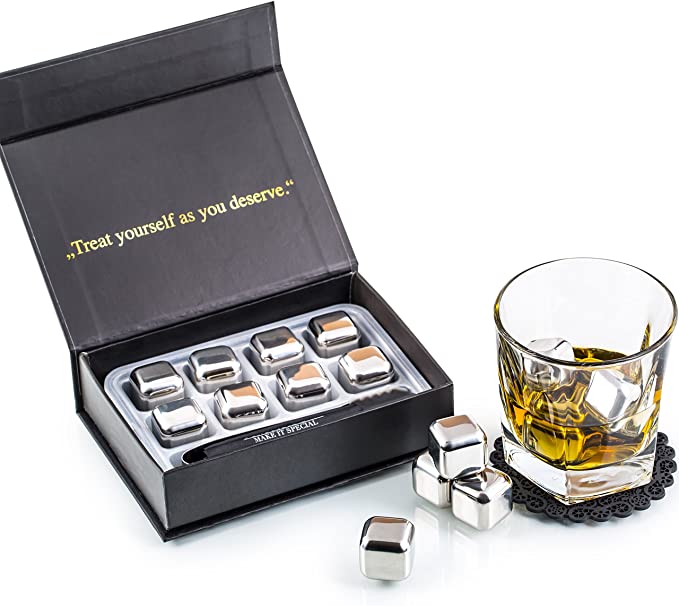stainless steel whiskey stones with glass