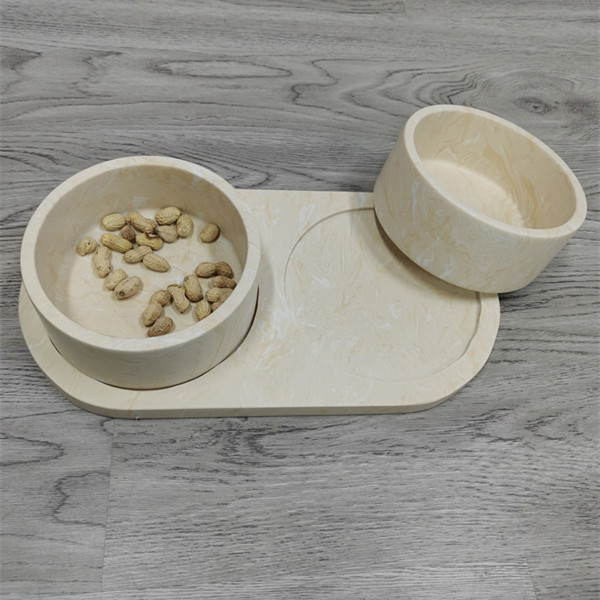 marble double pet feeding bowl