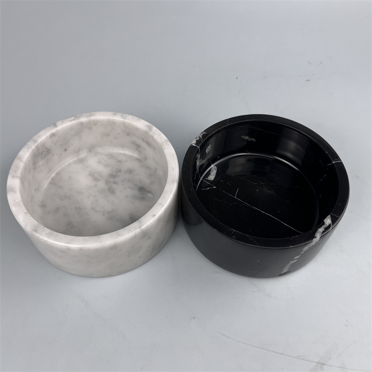 black and white marble pet bowl with logo