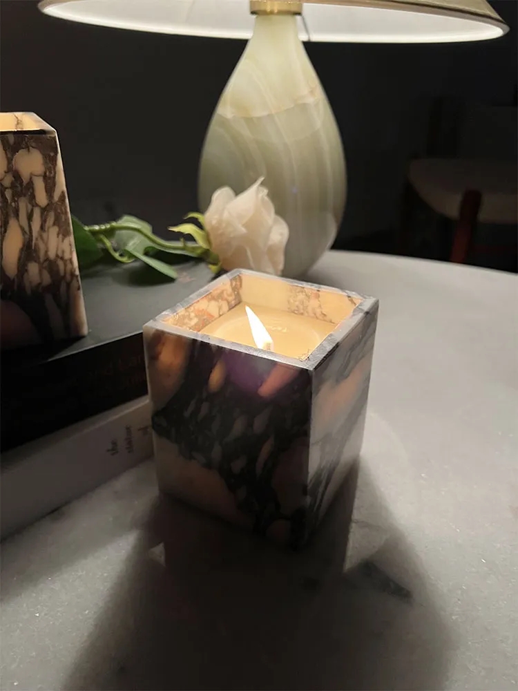 natural marble square empty jars for candles