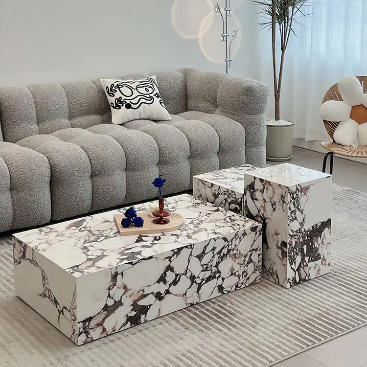 calacatta viola marble plinths and side table