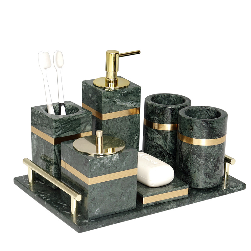 green marble bathroom set