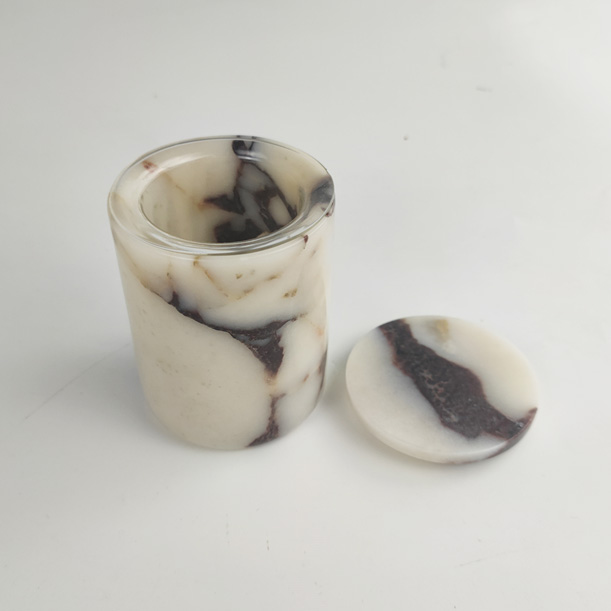 calacatta viola marble candle jar