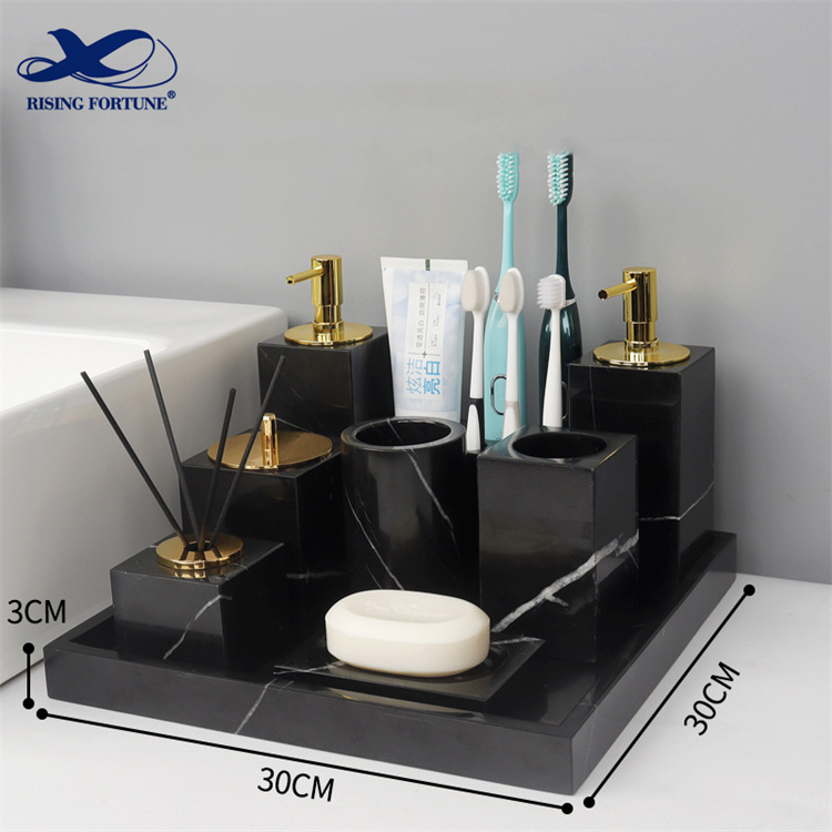 black marble bathroom mat set