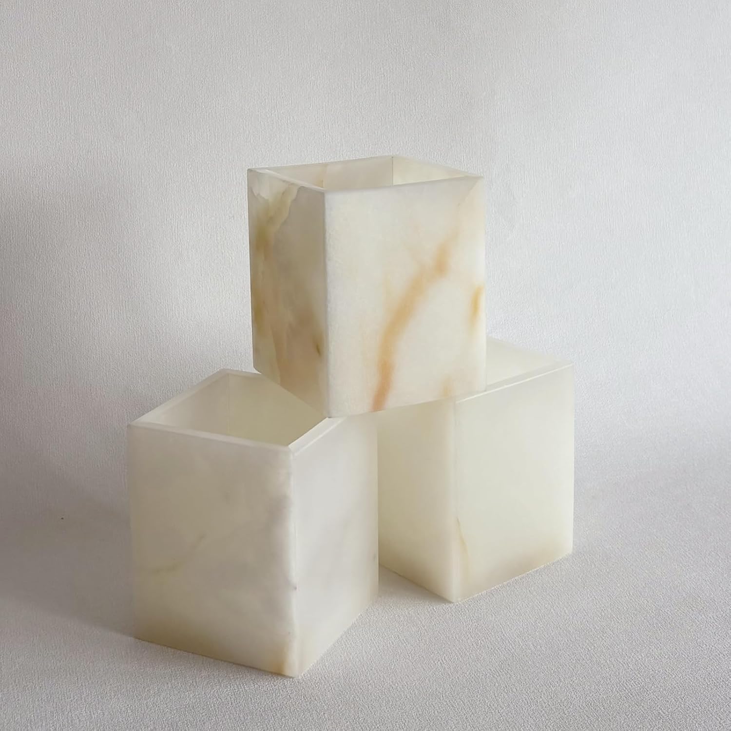 marble stone square candle jar