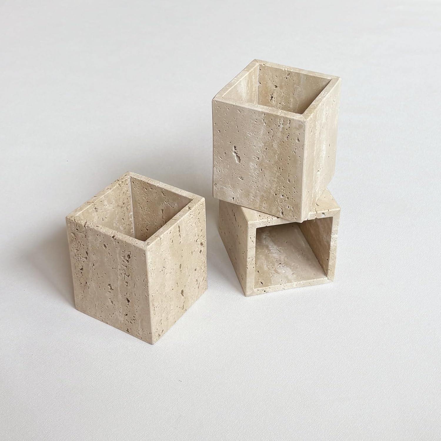 marble stone square candle jar