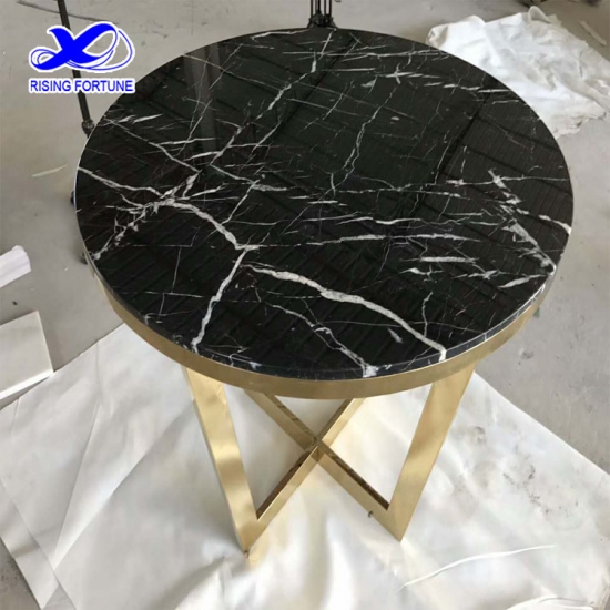 Round marble top coffee table with metal leg