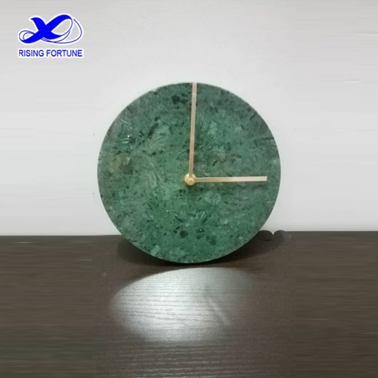 Round green marble and copper wall clock