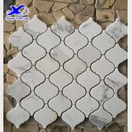 White marble lantern mosaic tile backsplash design