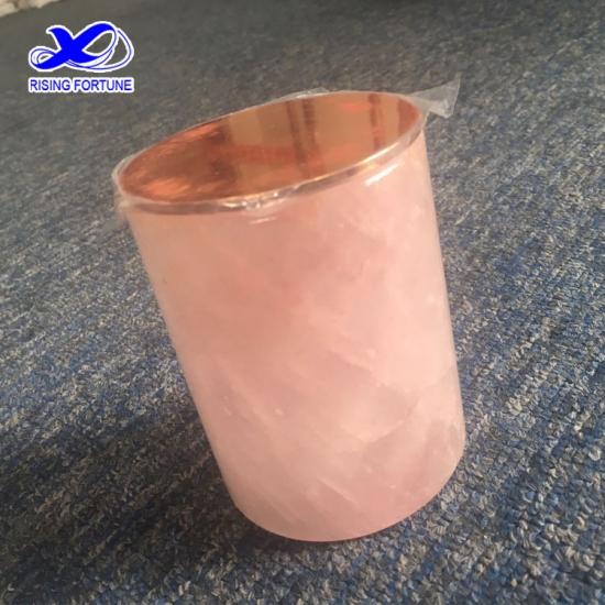 Pink quartz candle jar with rose gold lid