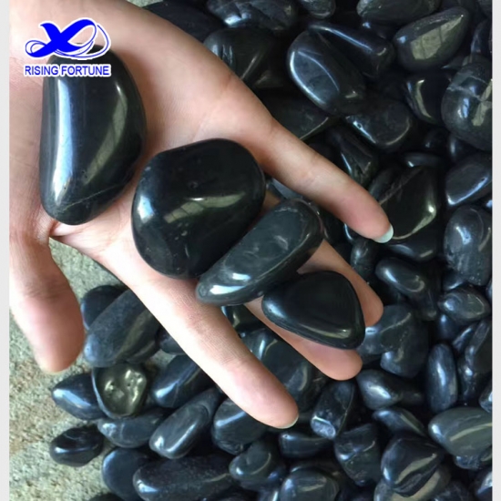 High polished black pebbles for landscaping