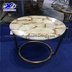 Round white quartz coffee table top