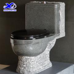 Dark grey granite stone toilet with plastic seat