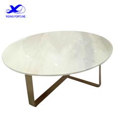 white marble and copper sofa table
