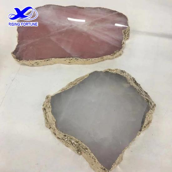 Rose and white quartz platter serving tray with gold and silver edge