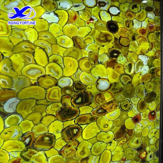 Backlit yellow agate stone wall panel