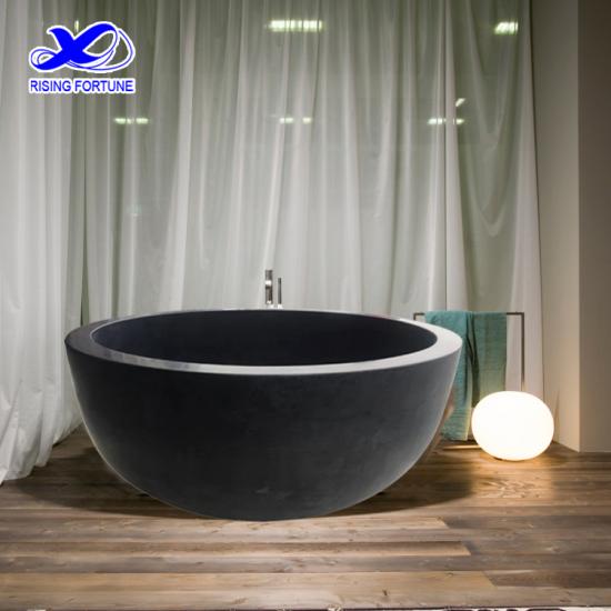 Honed black round stone granite bathroom bathtub for 2 person