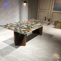 Luxury gemstone agate stone furniture dining table with rose gold leg