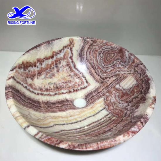 Round Red Marble Vessel Basin