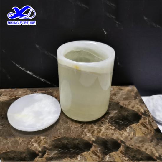 White onyx stone candle vessel