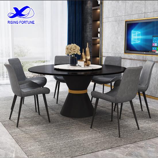 Round black marble sintered stone dining table set