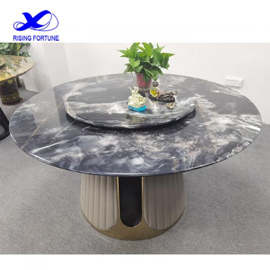 Manufacturing Luxury Round Marble Dining Table Set With Stainless Steel Legs