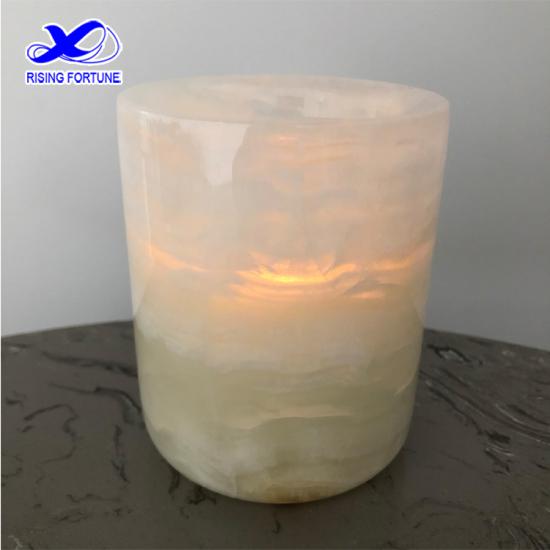 White onyx stone candle vessel