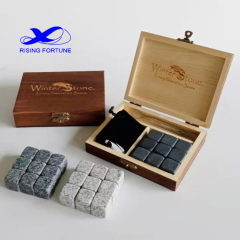 Logo Customized Handmade Bar Accessories Natural Marble Whiskey Stone Wooden Case Gift Set