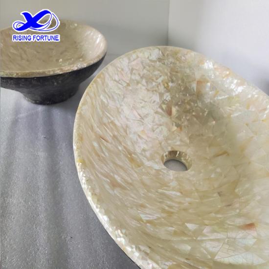 Beige seashell handmade inlay natural stone art decorative sink