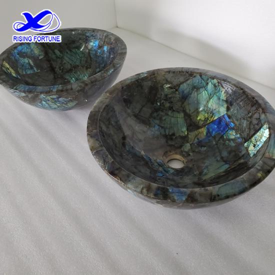 Semi Gemstone Luxury Stone Labradorite Blue Granite Bathroom Sink