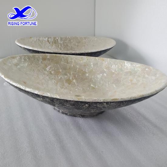 Beige seashell handmade inlay natural stone art decorative sink