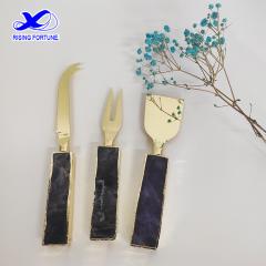 Luxury Nordic Gold and Marble Cheese Cutlery Set