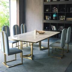 Marble Dining Table with White Rectangular Tabletop Gold Stainless Legs