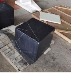 Black marquina marble plinth cubic side table