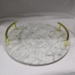 Round white carrara white marble tray with gold metal handles