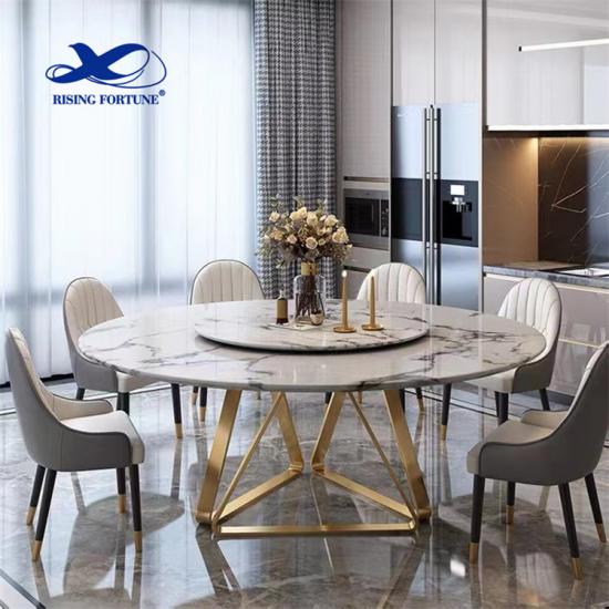 Manufacturing Luxury Round Marble Dining Table Set With Stainless Steel Legs