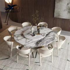 European Style Round Rotating Marble Dining Table Gold Metal Base