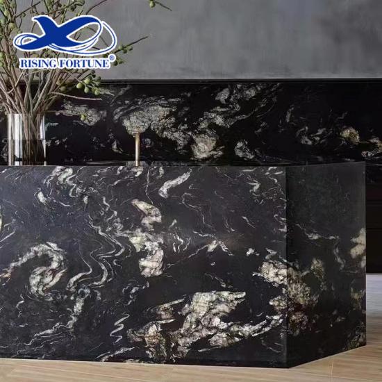 Black Sea Wave Titanium Cosmic Black Granite Slab For Kitchen Island Top