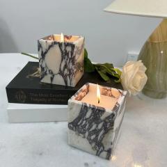 calacatta viola marble stone square candle jar