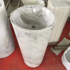 Natural Marble Pedestal Basin Sink Free-Standing in Bathroom