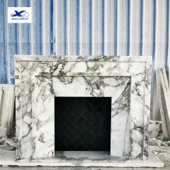 RF Custom Design Interior Black Natural Stone Luxury Calacatta Viola Marble Fireplace Mantel Surround