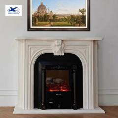 Modern Acanthus Decor Stone Fireplace Mantel Arabescato Marble for Bedroom Unique Freestanding Installation Warmth Bedro
