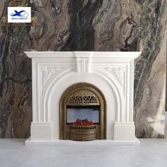 RF Indoor Decoration Fireplace Modern Stone Carving Marble Fireplace Surround Home Italy Silver Travertine Fireplace Mantel