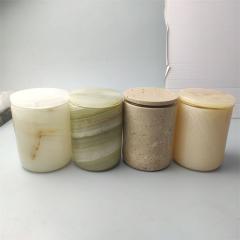 Empty Wax Melt Warmer Aromatherapy Onyx Round Marble Candle Jar With Lid