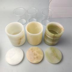 Refillable Home Decor Luxury Onyx Marble Candle Jar Holder  With Lid And Glass Insider