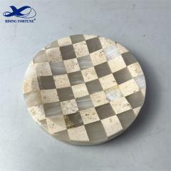 Green Onyx Mix Beige Travertine Stone Round Tray