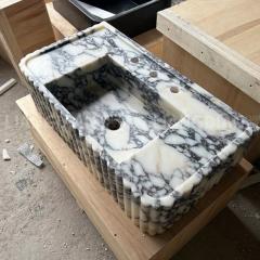 RF Marble & Home Luxurious Calacatta Viola Fluted Bathroom Marble Sink