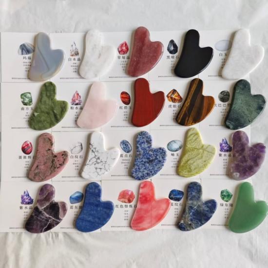 Mixed Natural Crystal Gua Sha Board Heart Shape Multi‑Stone Guasha Scraping Tool Custom Logo Facial Body SPA Massage